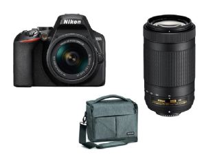 Nikon D3500 Twin Zoom & Camera Bag Bundle (inc Nikon 18-55mm f/3.5-5.6 VR & 70-300mm f/4.5-6.3 VR AF-P DX ED G Zooms + Cullmann Malaga Maxima 200 Bag)