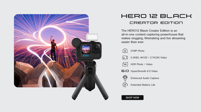 GoPro HERO12 Black Creator Edition (Vlog + Streaming Camera)