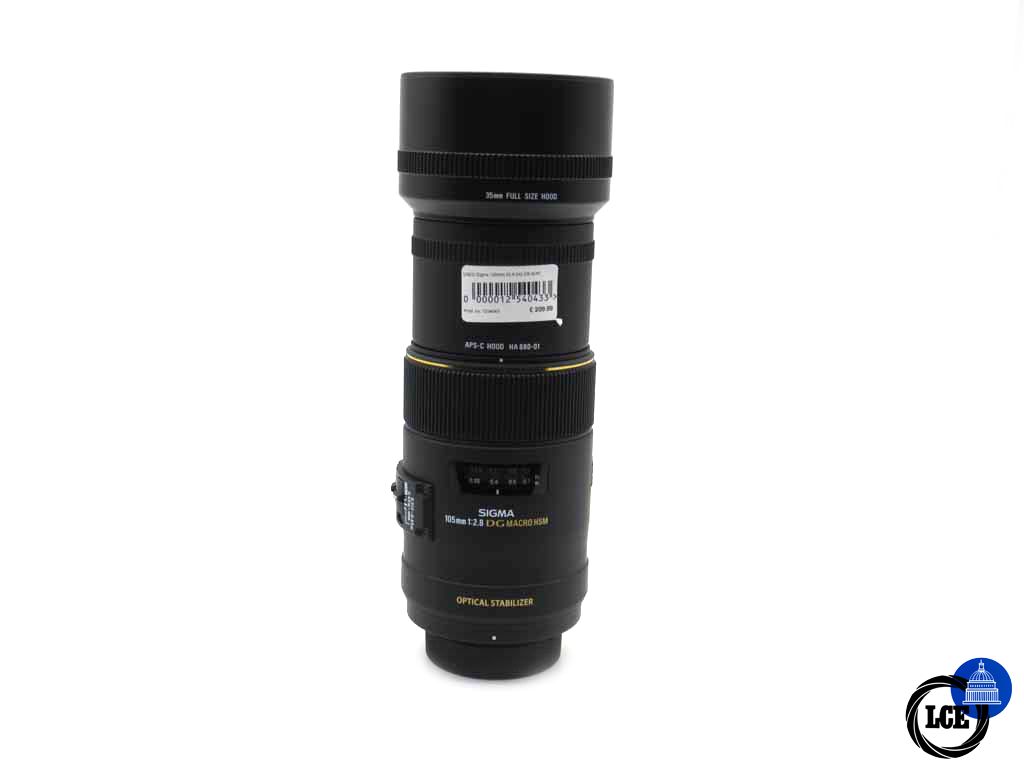 Sigma EX 105mm f/2.8 DG OS HSM Macro Nikon-AF fit (inc Hood & Ext Hood)