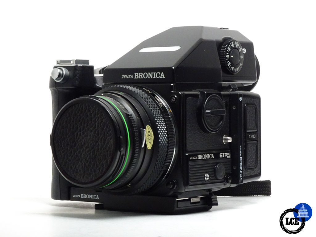 Bronica ETRSI + 75mm f/2.8 E II + 120 Back + AE-III Finder + WLF + Speed Grip