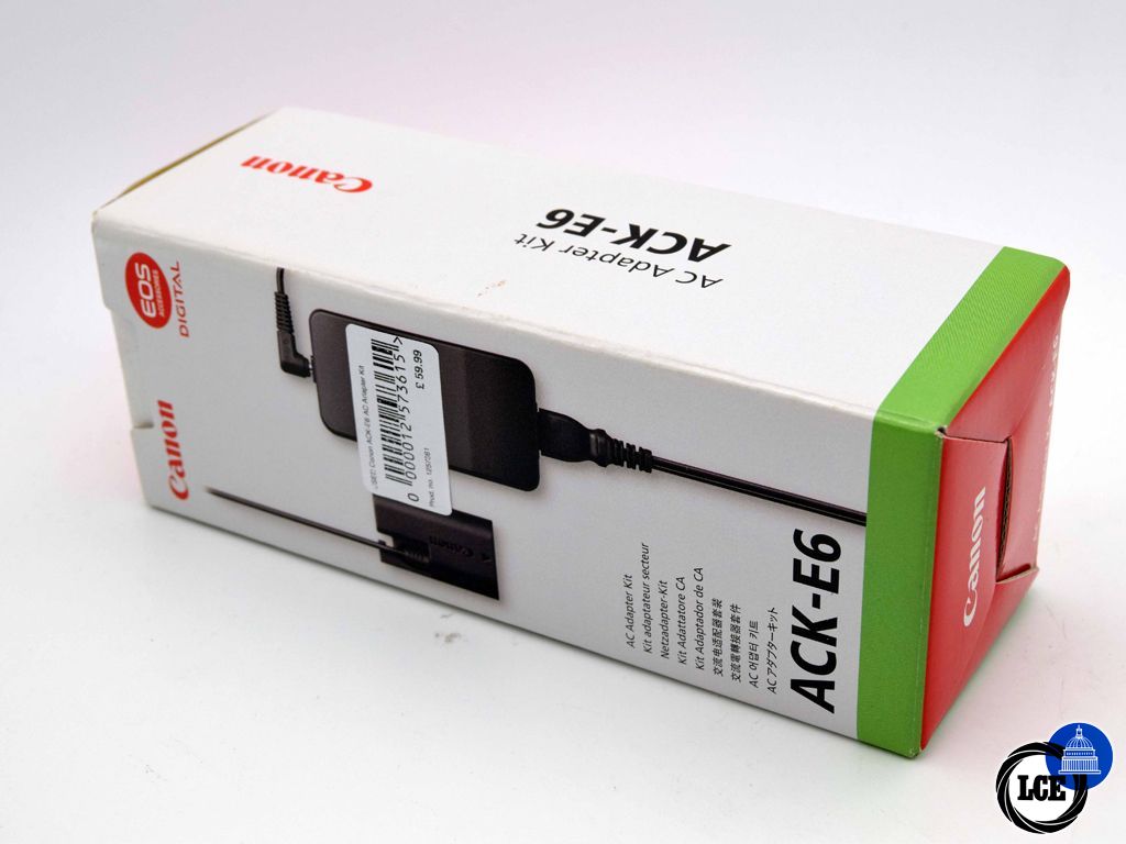 Canon ACK-E6 AC Adapter Kit (Boxed, for most EOS Cameras using the LP-E6 type Battery)