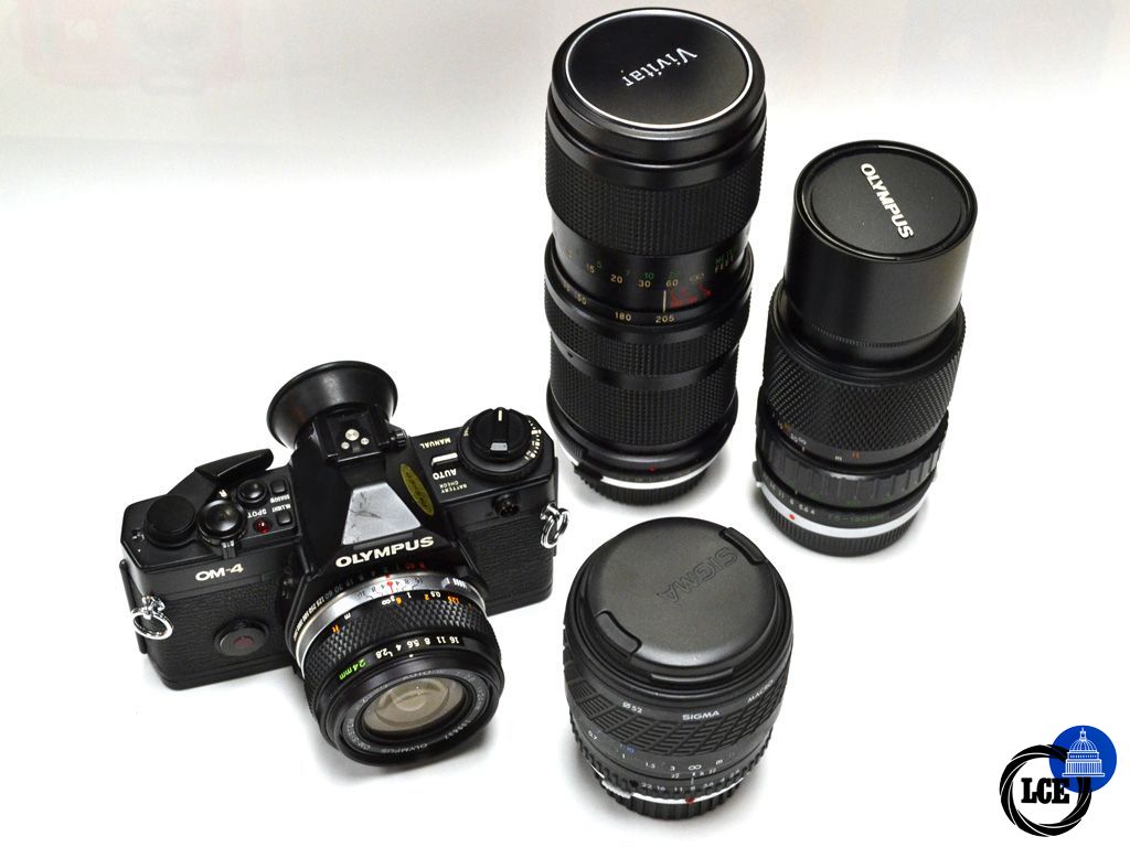 Olympus OM-4 + 24mm f2.8 + 90mm f2.8 + 75-150mm f4 + 75-205mm f3.8